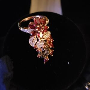Rhodonite Garnet flower ring, rose gold